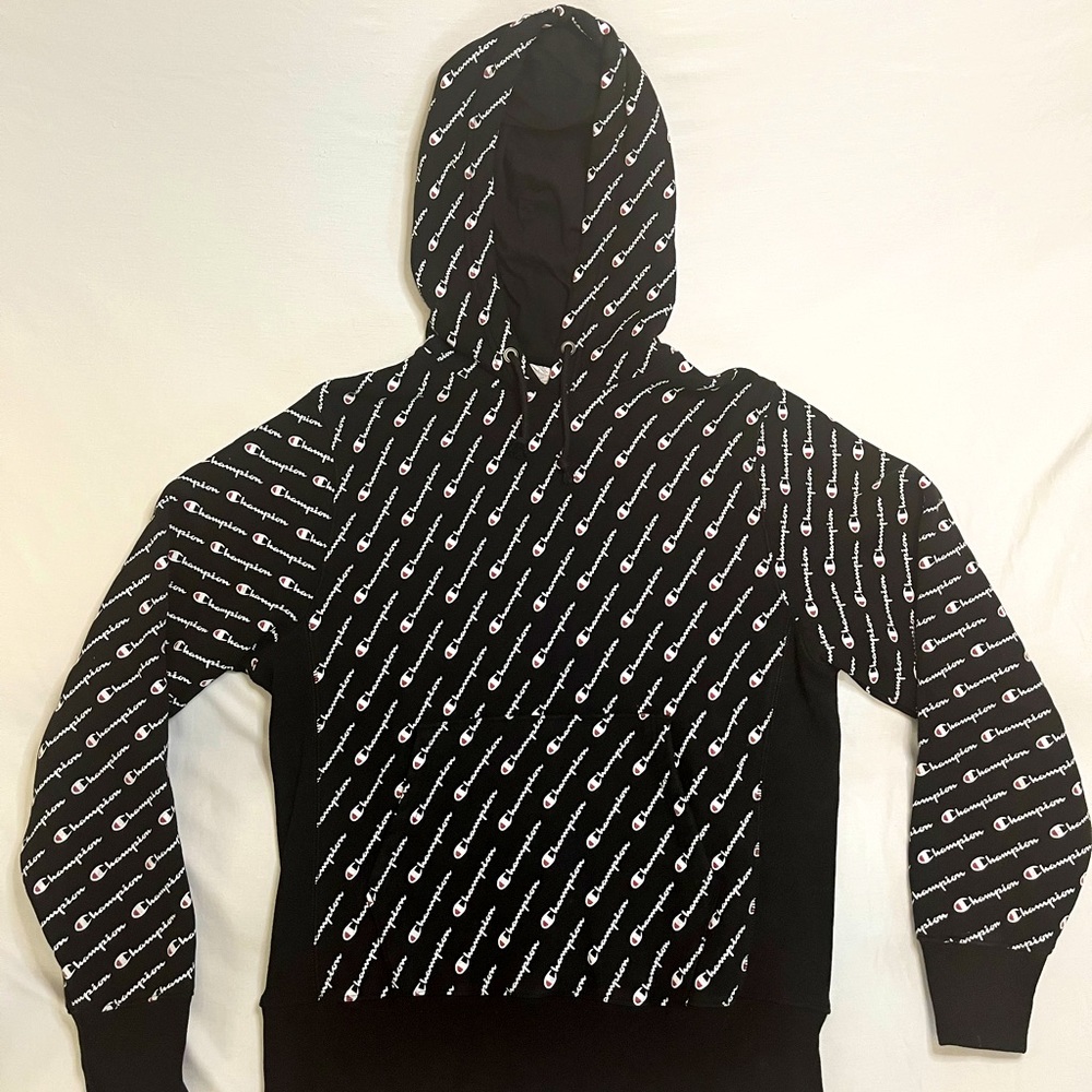 Champion Black Hoodie “All Over”  Size- MD